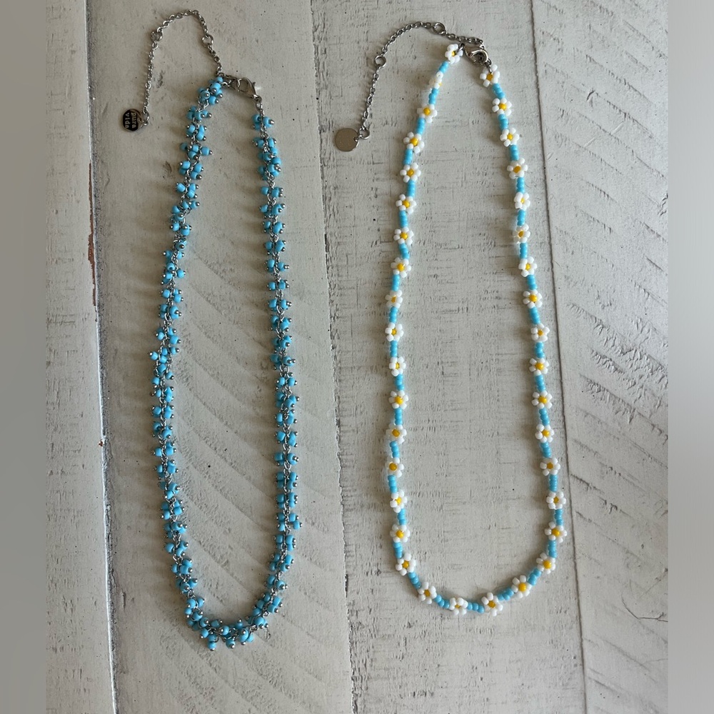 Pura Vida Blue and White Beaded Necklace Set